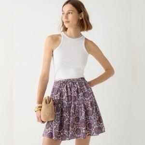 J. Crew Palermo Blue Bouquet Paisley Linen Tiered Skirt Size Large NEW NWT